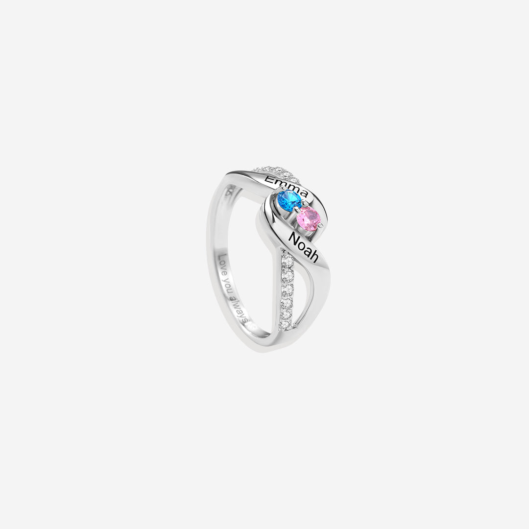 Bague Forever Love avec deux pierres de naissance
