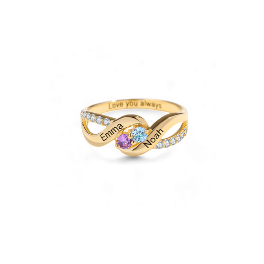 Bague Forever Love avec deux pierres de naissance
