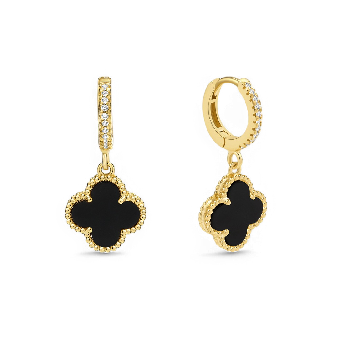 Boucles d'oreilles pendantes en forme de trèfle pavé