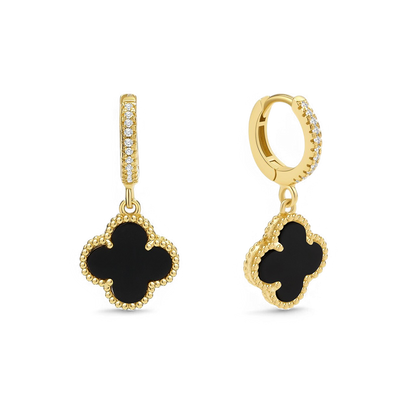 Boucles d'oreilles pendantes en forme de trèfle pavé