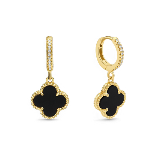 Boucles d'oreilles pendantes en forme de trèfle pavé