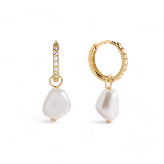 Boucles d'oreilles créoles pavées de perles d'eau douce