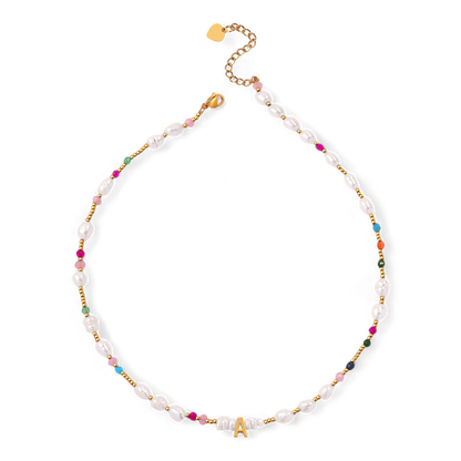 Gemstone and Pearl Initial Necklace