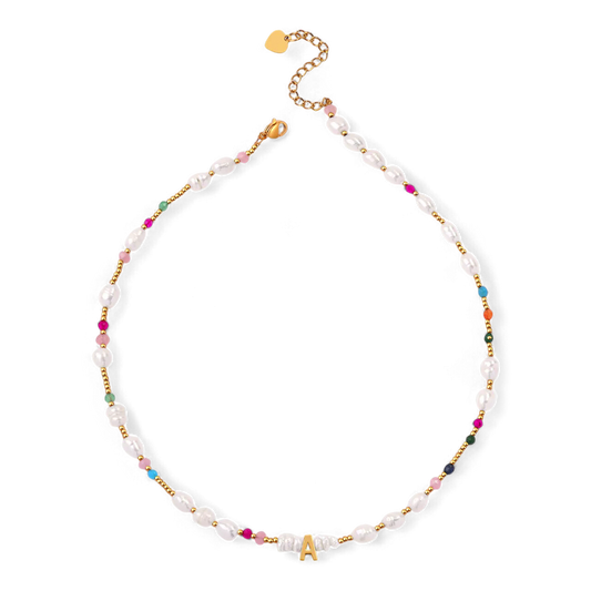 Gemstone and Pearl Initial Necklace