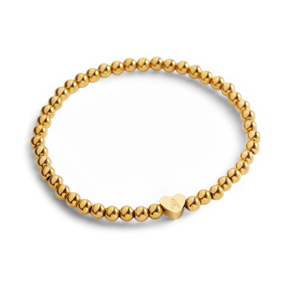 Gold Beaded Bracelet with Heart Initial