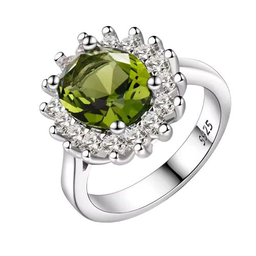 Flower Crystal Silver Peridot Ring