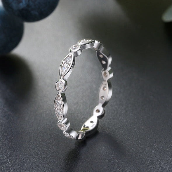 Bague marquise et à pois en argent sterling