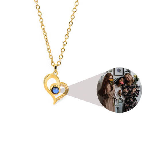 Half Pave Heart Photo Necklace
