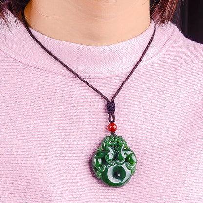Collier porte-bonheur en jade Hetian Double Pixiu - Réalisez vos rêves et votre argent