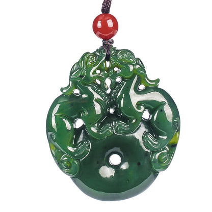 Collier porte-bonheur en jade Hetian Double Pixiu - Réalisez vos rêves et votre argent