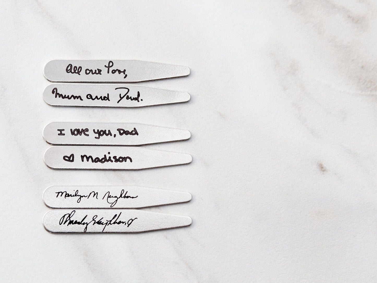 Handwriting Collar Stays
