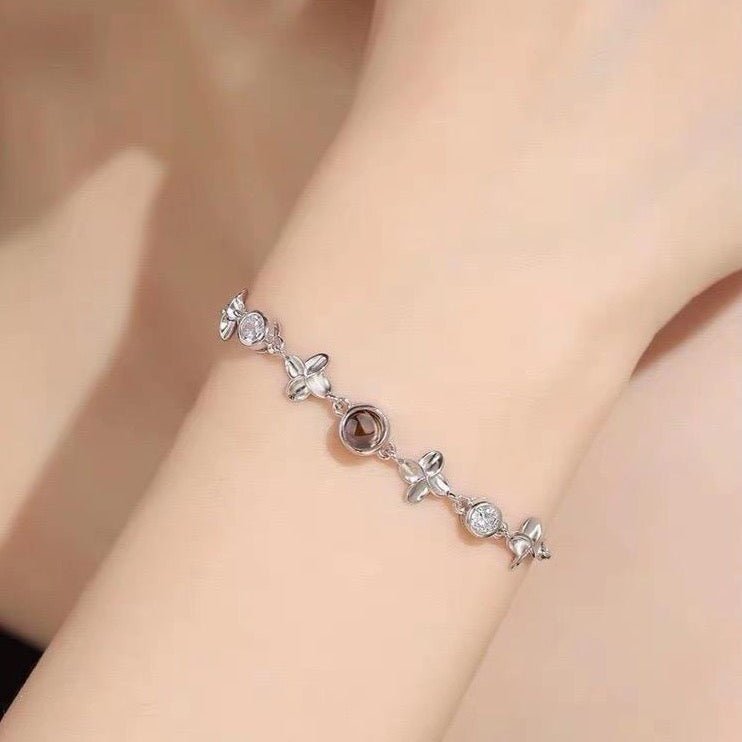 Bracelet photo caché, bracelet projection trèfle en argent sterling