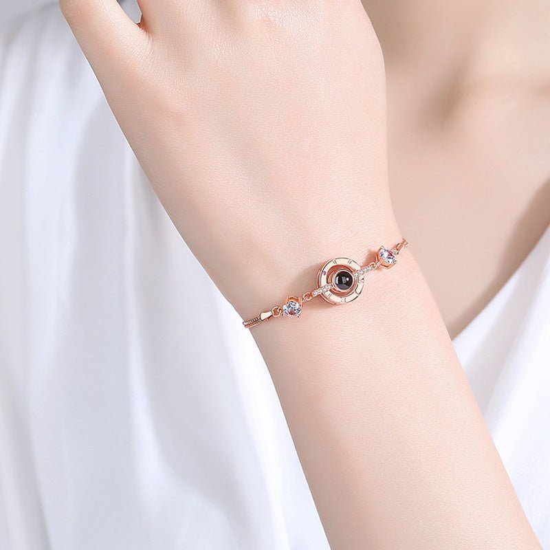 Bracelet de projection photo rond en argent sterling Customodish