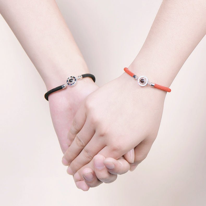 Ensemble de bracelets de projection photo pour couple, pour lui et pour elle, en argent sterling