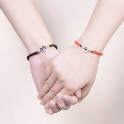 Ensemble de bracelets de projection photo pour couple, pour lui et pour elle, en argent sterling