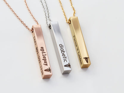Medical ID Necklace | 4 Sided Bar
