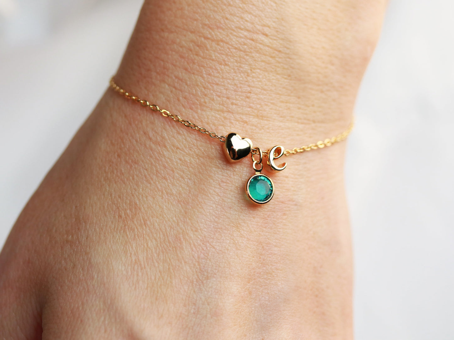 Heart Birthstone Initial Bracelet