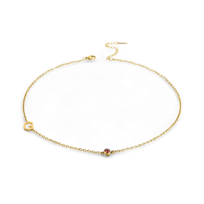 Initial Necklace with Birthstone Accent
