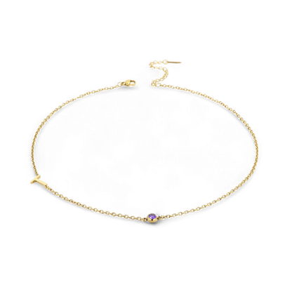 Initial Necklace with Birthstone Accent