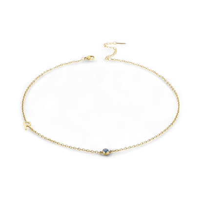 Initial Necklace with Birthstone Accent