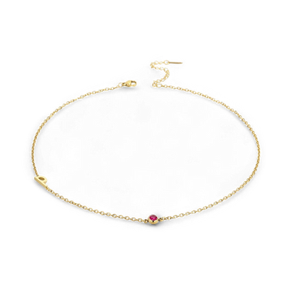 Initial Necklace with Birthstone Accent
