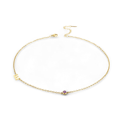 Initial Necklace with Birthstone Accent