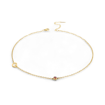 Initial Necklace with Birthstone Accent