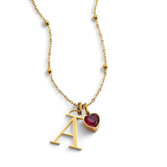 Initial & Birthstone Droplet Necklace