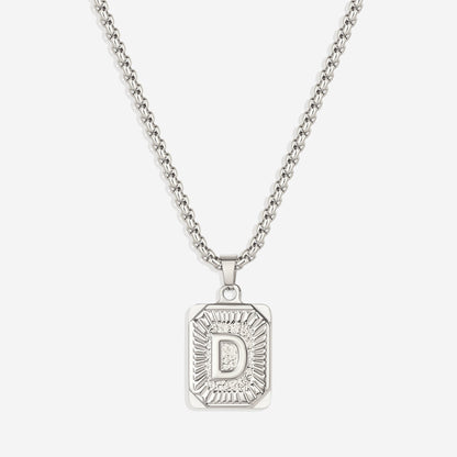 Initial Card Pendant Necklace with Rolo Chain