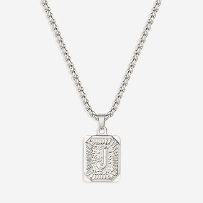 Initial Card Pendant Necklace with Rolo Chain