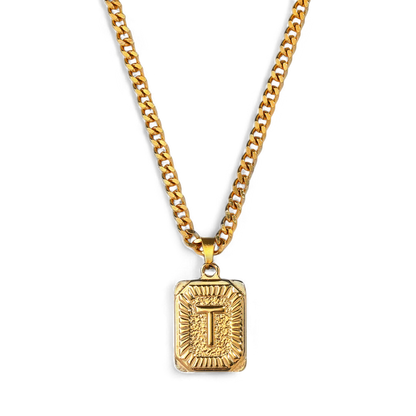 Collier pendentif carte initiale avec chaîne gourmette