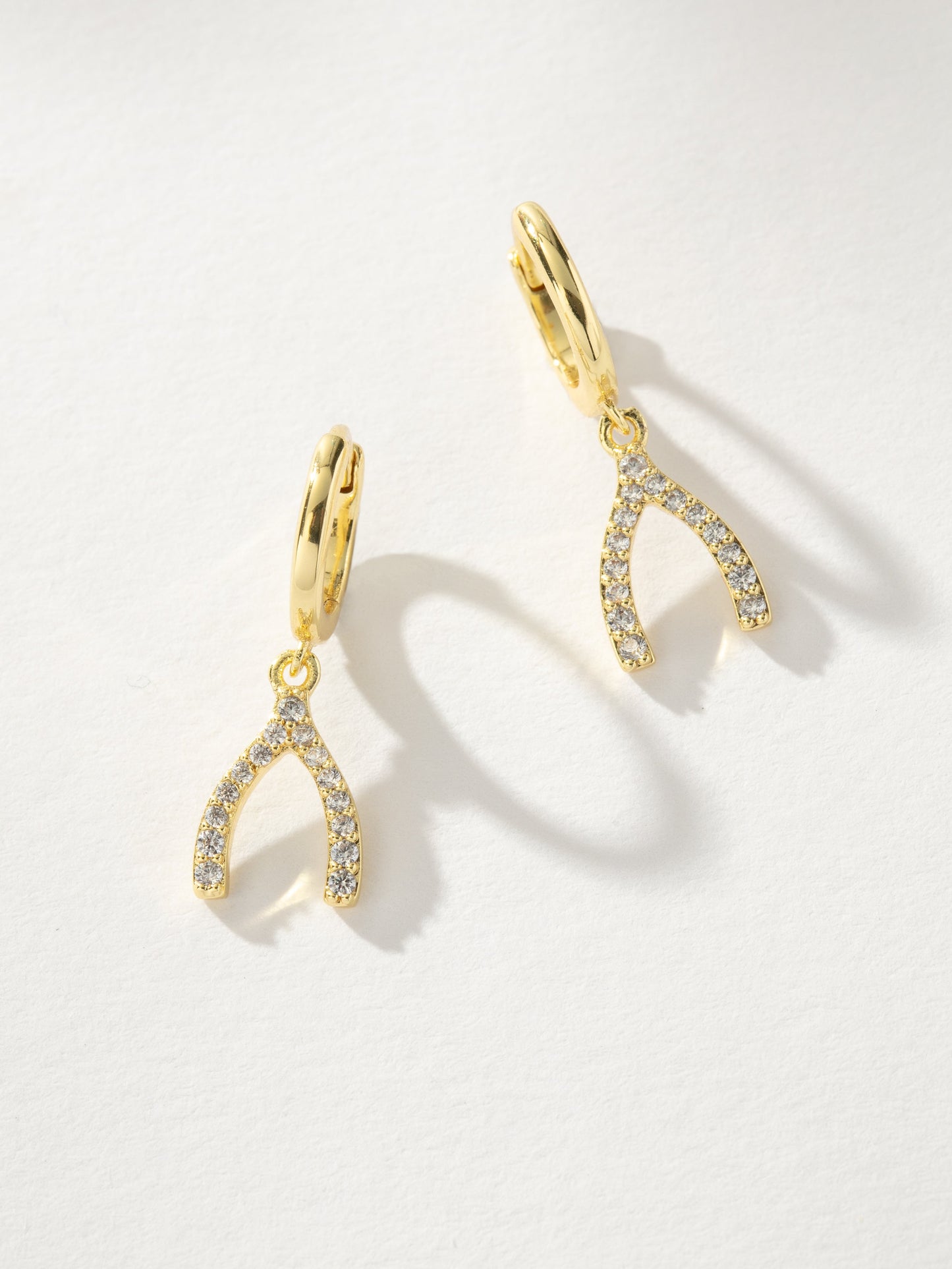 Pavé Wishbone Drop Huggie Earrings