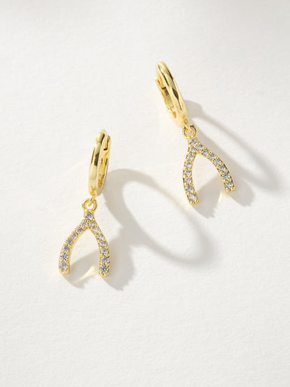 Pavé Wishbone Drop Huggie Earrings