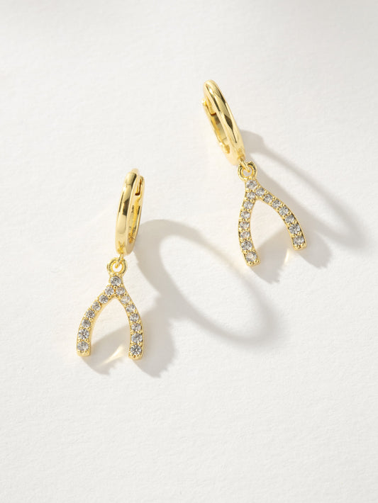 Pavé Wishbone Drop Huggie Earrings