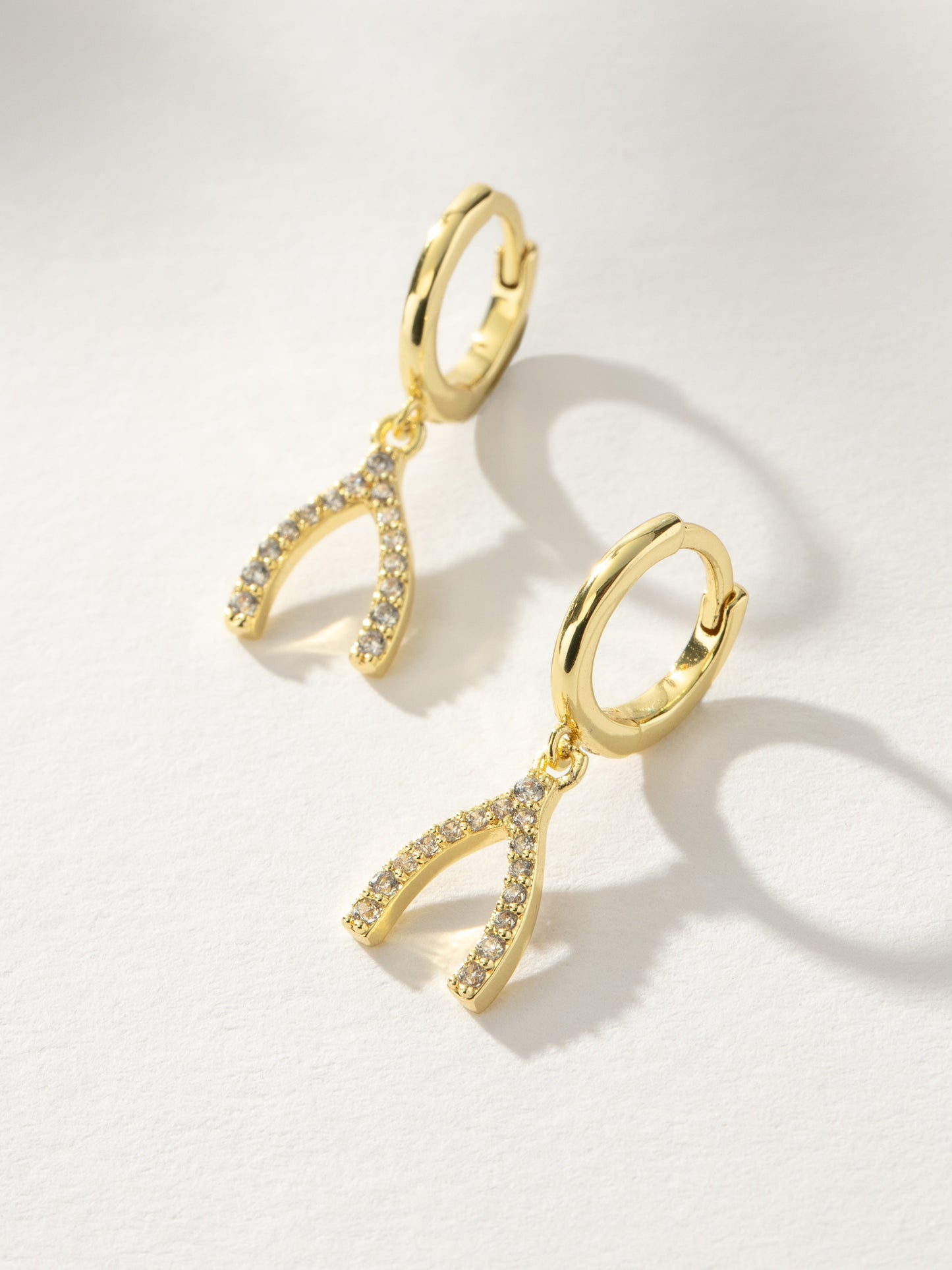Pavé Wishbone Drop Huggie Earrings