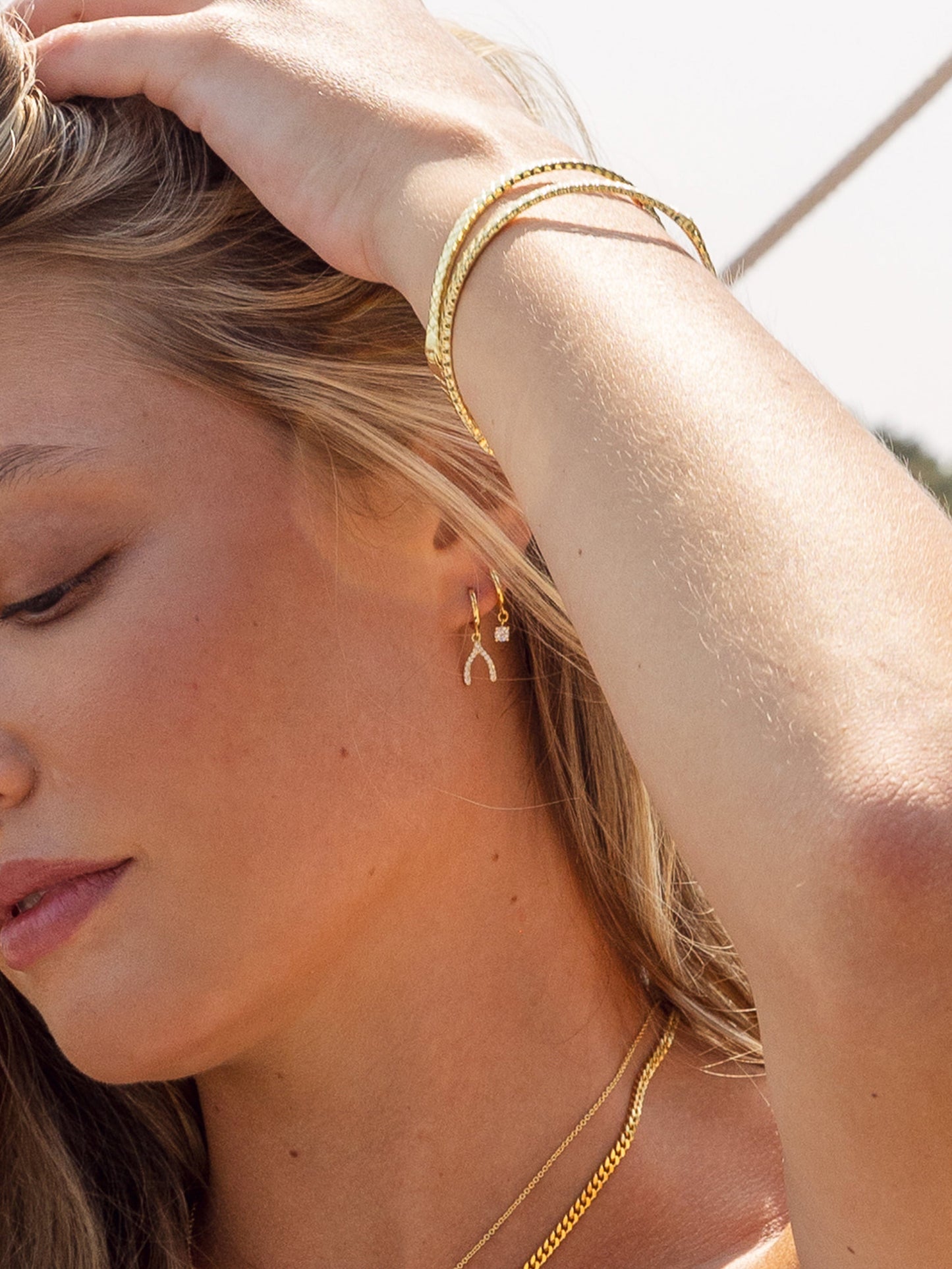 Pavé Wishbone Drop Huggie Earrings