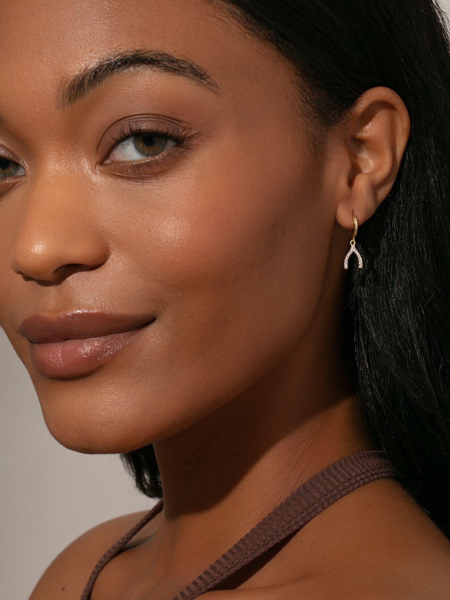 Pavé Wishbone Drop Huggie Earrings