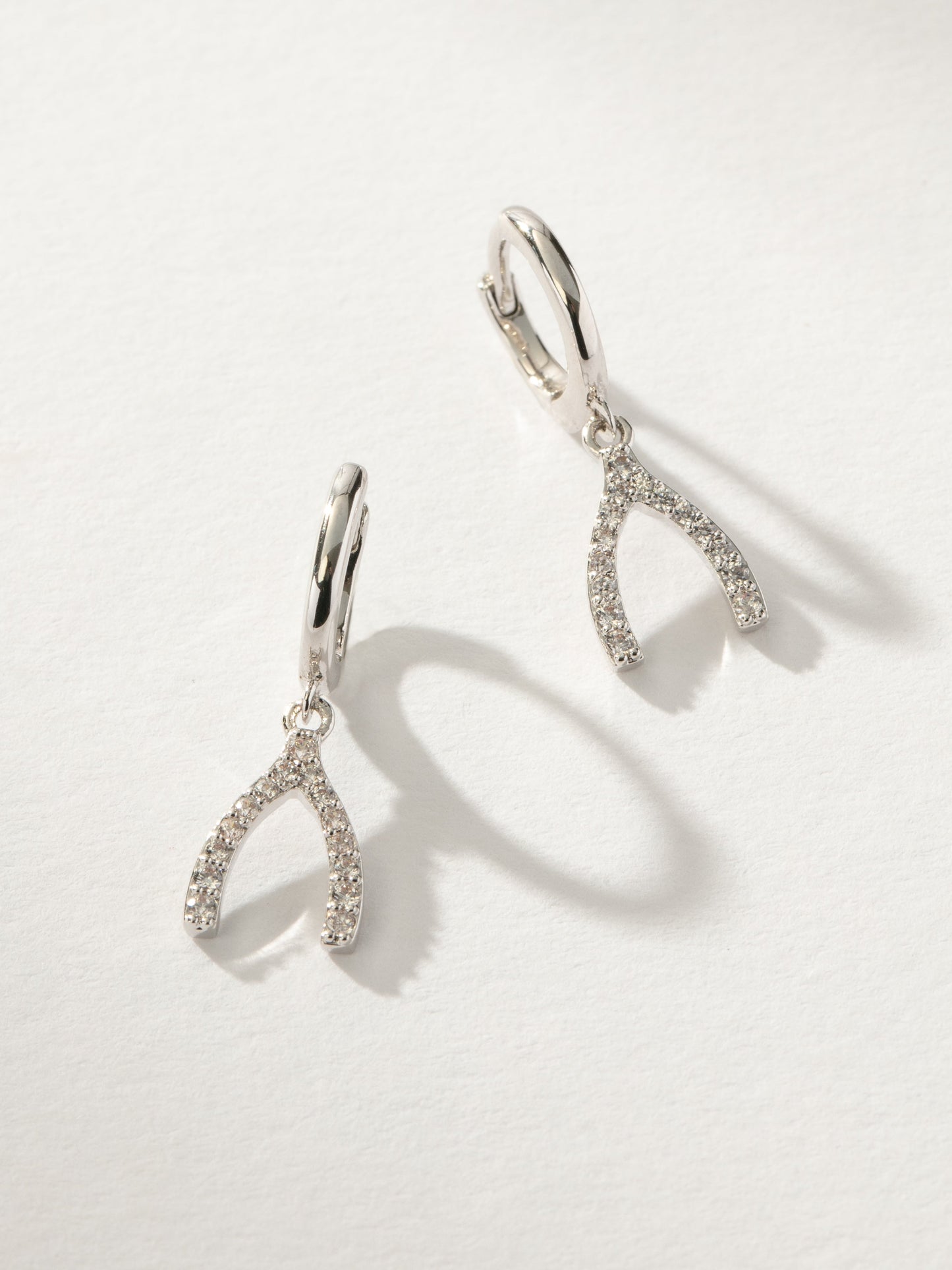 Pavé Wishbone Drop Huggie Earrings
