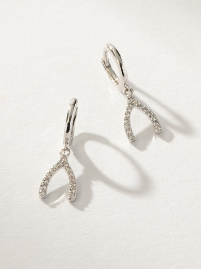Pavé Wishbone Drop Huggie Earrings