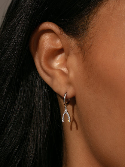 Pavé Wishbone Drop Huggie Earrings