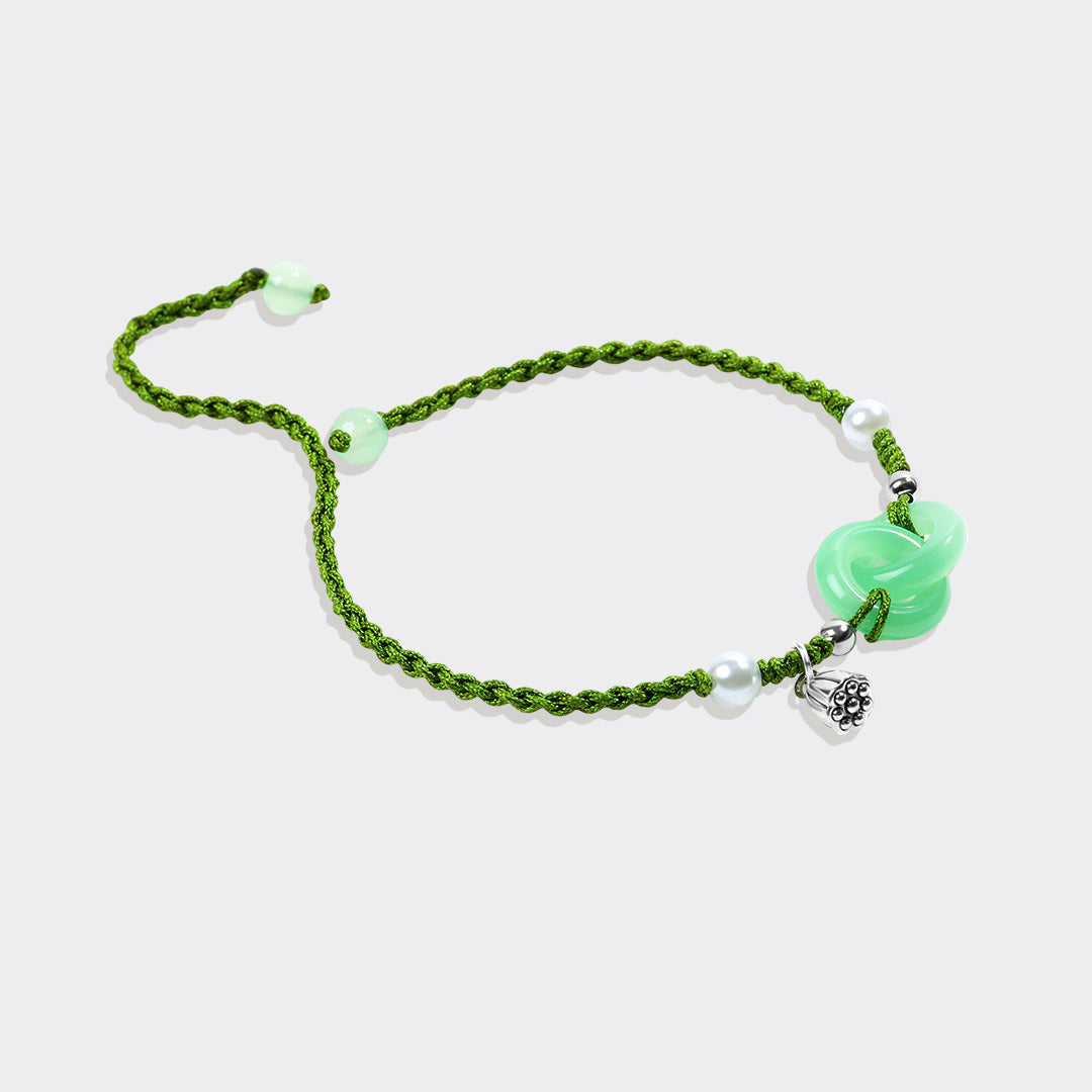 Bracelet de prospérité en perles de jade et lotus