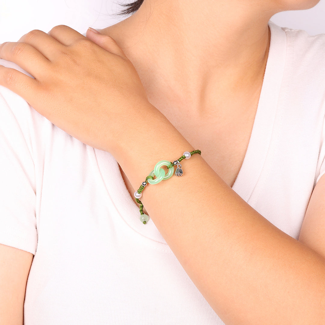 Bracelet de prospérité en perles de jade et lotus
