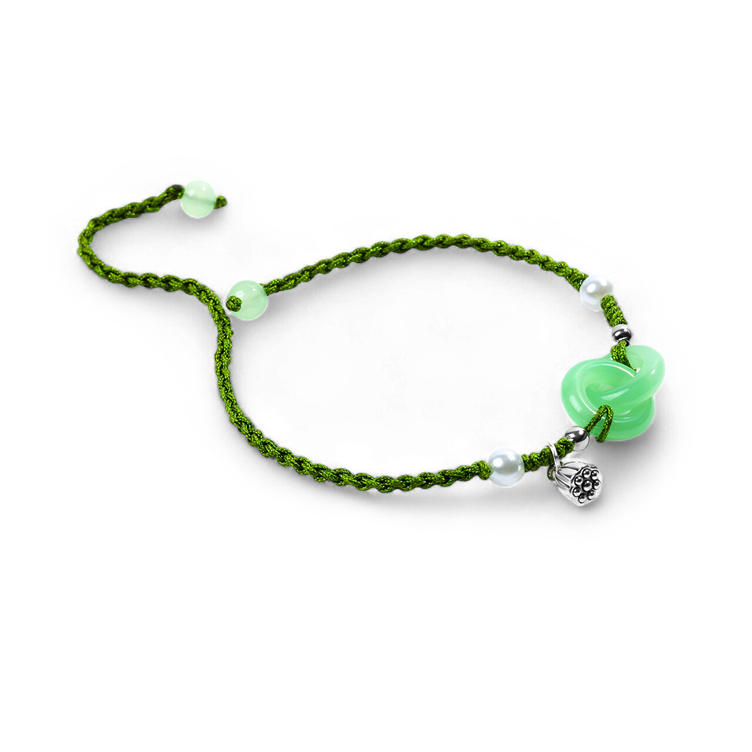 Bracelet de prospérité en perles de jade et lotus