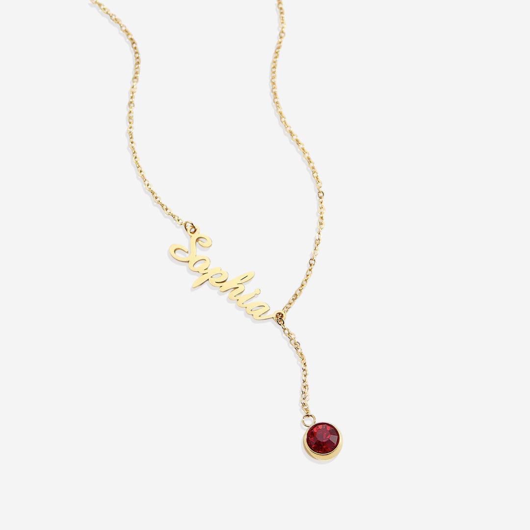Collier Lariat avec pierre de naissance et nom