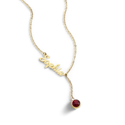Collier Lariat avec pierre de naissance et nom