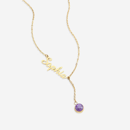 Collier Lariat avec pierre de naissance et nom
