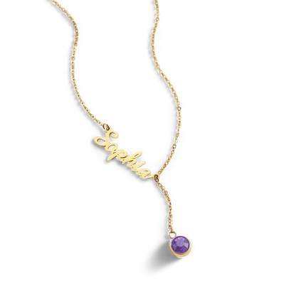 Collier Lariat avec pierre de naissance et nom