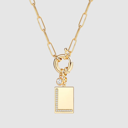 Collier pendentif initial pavé avec chaîne trombone