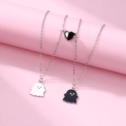 2Pcs/Set Cartoon Ghost Heart Pendant BFF Necklace