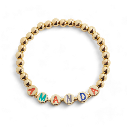 Custom Rainbow Letter Gold Disc Bead Bracelet